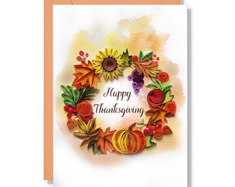 Quilling Thanksgiving Colorful Greeting Card, Xmas Card, Happy Thanks Giving, Fall Autumn Artful Watercolor Card, Card for Love Friend Mom