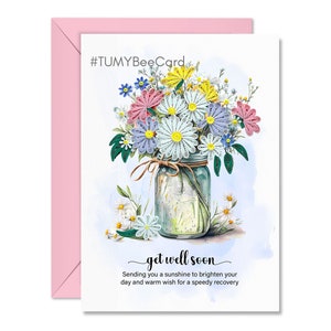 Carte Quilling Daisy Get Well Soon, carte faite main avec Daisy in Mason et citations inspirantes pour un rétablissement rapide, Une pensée pour vous, un rétablissement