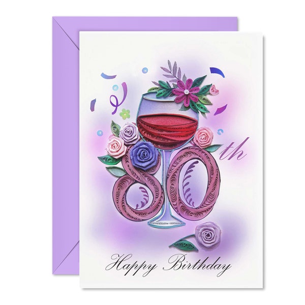 80th Birthday Card, Happy Birthday 80 Years Old Card, Eighty Year Birthday, Birthday Card for Men, Women, Girl, Boy, Handmade Quilling Card