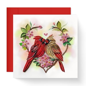 Carte Cardinal Couple oiseaux Noël Quilling, carte Cardinal rouge, carte Cardinal Noël pour amour ami maman à Noël, nouvel an, merci d'avoir