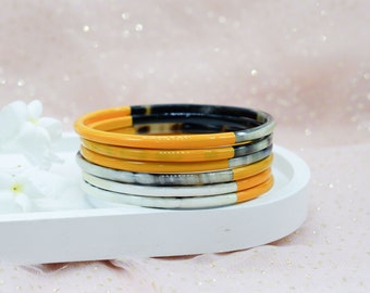Ensemble De Bracelets Jonc En Corne De Buffle - Naturel, Neuf Sans Emballage