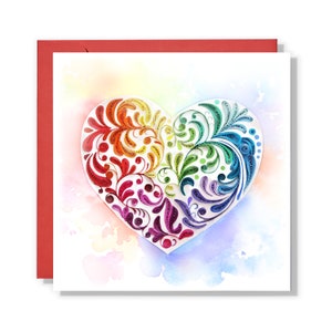 Glückliche Valentinstagskarte, mehrfarbige Liebes-Herz-Grußkarte, Liebes-Hochzeits-Verlobungs-Jahrestags-Grußkarte, handgemachte 3D Quilling-Karte