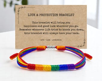 LGBT Pride Flag Bracelet – Gay Men LGBT Handmade Protection Jewelry, LGBT Flag Colors Lucky Surfer String Bracelet Tibetan Wrist Wrap