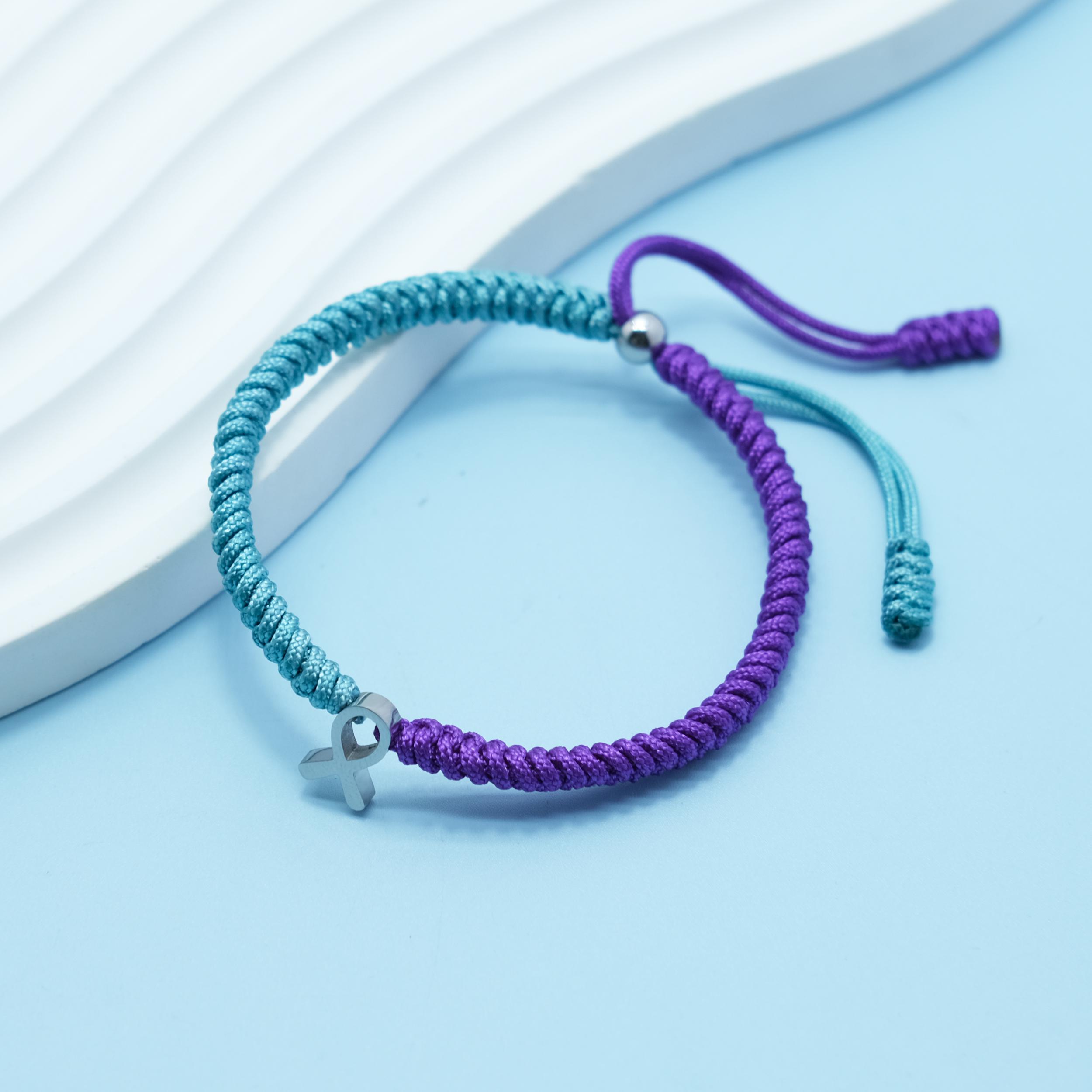 Teal and Purple Ribbon Awareness Bracelet, Stainless Steel HOPE Ribbon ...