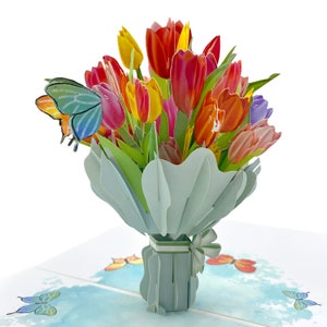 Tulip Pop Up Card, Colorful Flower Pop Up Card, Tulip 3D Pop Up Card, Flower Bouquet for All Occasions, Gift for Mom, Grandma, Daughter