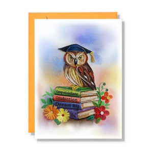 Carte quilling de remise des diplômes hibou et livre, carte de remise des diplômes d'études secondaires, carte-cadeau de félicitations pour garçon fille frère fille avec enveloppe