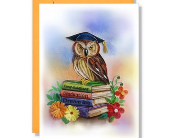 Owl and Book Graduation Quilling Card, High School Graduation Card, Congratulations Gift Card for Boy Girl Brother Daughter with Envelope