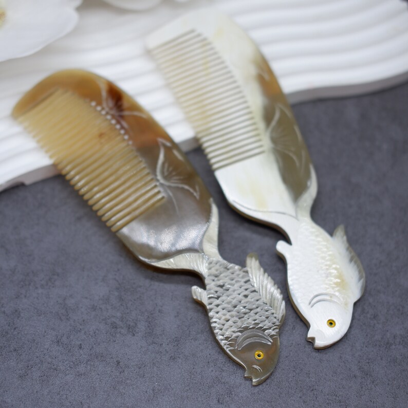 Personalized Fish Natural Buffalo Horn Comb, Handmade Elegant Massage ...