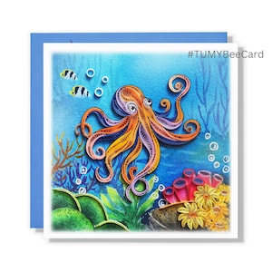 Handgemachte Grußkarte, Oktopus Karte, bunte Karte, Quilling Karte, Cad für Muttertag, Vatertag
