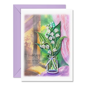 Carte de joyeux anniversaire quilling, carte de fleurs de naissance de mai, cadeaux d'anniversaire, carte florale de muguet pour femme, maman, fille, carte faite main