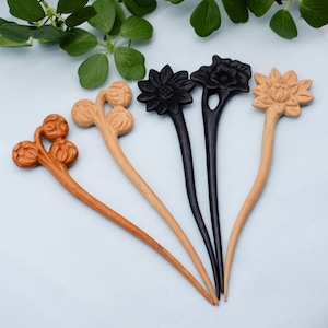 Flower Wooden Hair Stick, Unique Flower, Eco-Friendly, Handmade Carved Wooden Hair Stick One Prong, Hair Accessories for Buns