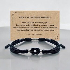 Black Infinity String Bracelet – Surfer Tibetan Monk Lucky Bracelet – Handmade Adjustable Protection Jewelry, Boho Style Bracelet