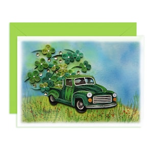 Grüne LKW-Karte, Saisonale Feiertage Quilling-Karte, Kunstvolle Grußkarte, St Patrick Tag, Klee St Patricks, St. Patrick's Quilled Karten