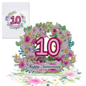 Alles Gute zum 10-jährigen Jubiläum Karte, 3D Pop Up Jubiläum Zehn Jahre Verliebte, Ehe für Sie und Ihn, Mann und Frau, ein Jahrzehnt