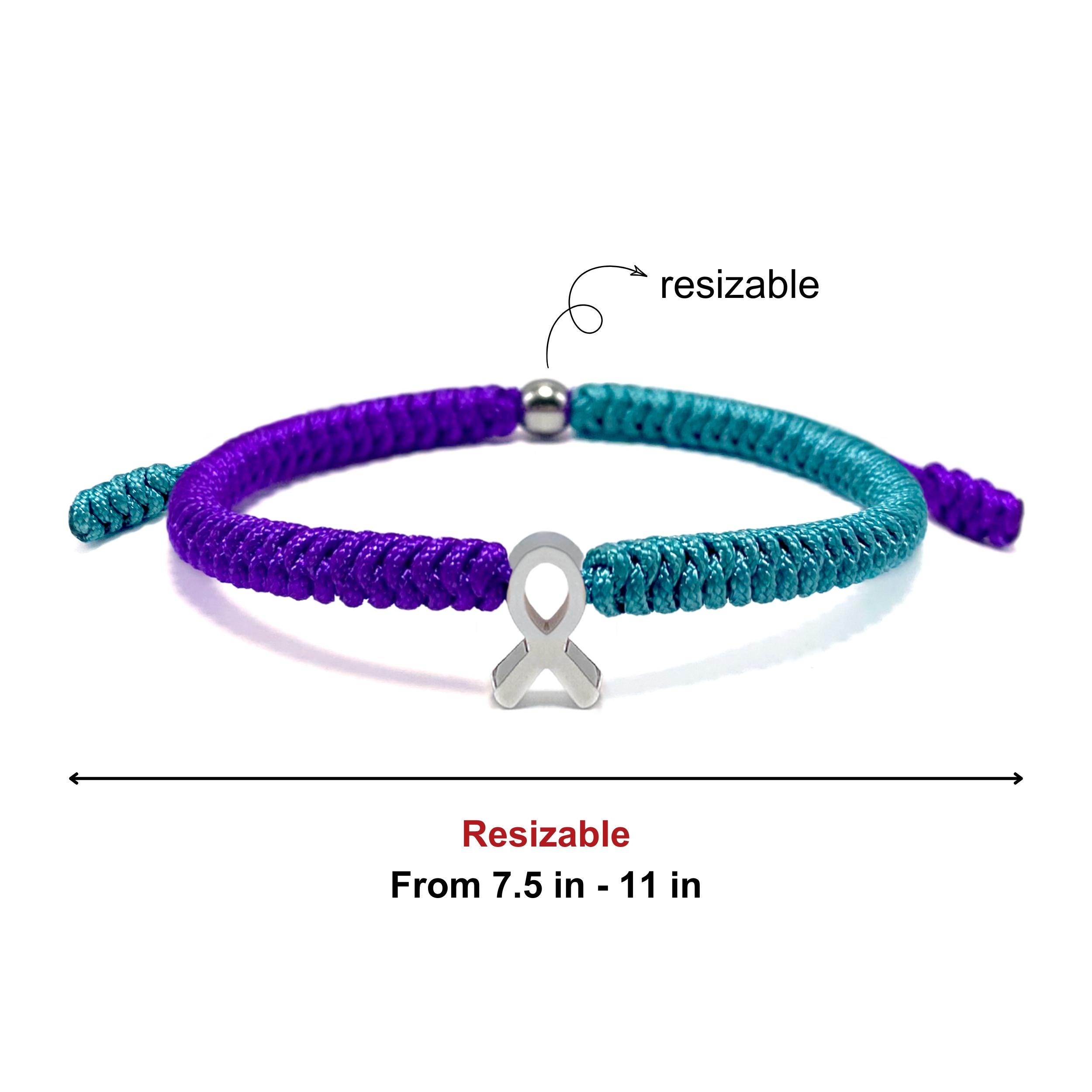 Teal and Purple Ribbon Awareness Bracelet, Stainless Steel HOPE Ribbon ...