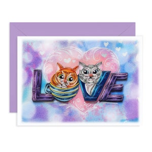 LOVE Katze Karte, süßes Tier Quilling Karte, LOVE Tier süße Grußkarte, romantisch und lustig Quilling Karte für Liebe, Hochzeit, Valentines