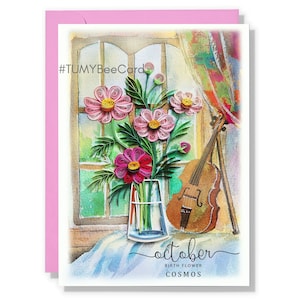 Happy Birthday Quilling Card, October Birth Flower Card, Cosmos Floral Card, October Birthday Gifts For Women, Mom, Daughter, Handmade Card