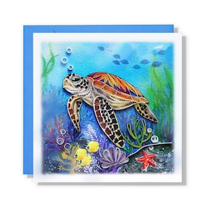 Handmade Sea Turtle Under The Sea Animal Greeting Card, Artful Painting Quilling Card, Under The Sea Cad for Mother Day, Father Day,Birthday