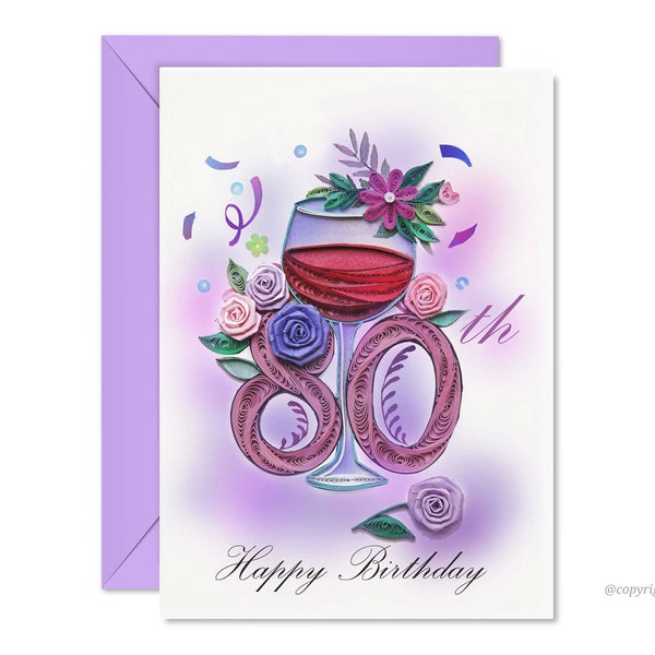 80th Birthday Card, Happy Eighty Birthday, 80 Years Old Card, Quilling Birthday Card, Quilled Card for Men, Women, Grandma, Grandpa