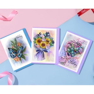 Carte Thinking of You, carte quilling papillon, carte tournesol, carte florale faite main, carte piquants pour amour, ami, famille, maman et papa