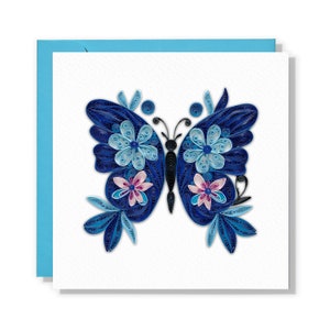 Quilling Blauer Schmetterling Beileidskarte, Beileidskarte mit Umschlag, Schmetterling Quilling Karte, handgemacht mit tiefster Beileidskarte