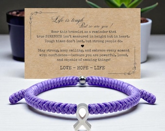 Rett Syndrome Awareness Bracelet, Stainless Steel HOPE Ribbon Charm, Lavender Ribbon Awareness Bracelet, Get Well Soon & Survivor Gift