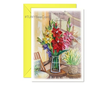 Happy Birthday Quilling Card, August Birth Flower Card, Gladiolus Floral Card, August Birthday Gifts For Women, Mom, Daughter, Handmade Card