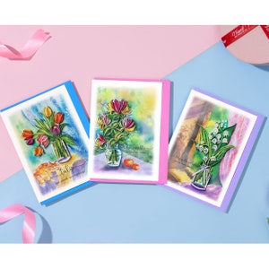 Carte quilling fleur faite main, carte quilling d'anniversaire, cadeaux d'anniversaire, chèvrefeuille, muguet, carte floral tulipe pour femme, maman, fille