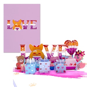 LOVE Lustige Corgis Pop Up Karte, 3D Pop Up Karte für LGBTQIA, Corgis Karte zum Jahrestag, Pride Month, Geburtstag, Valentine mit Umschlag