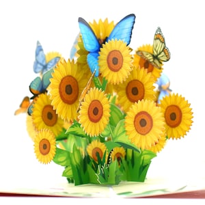 Carte pop-up tournesol, carte pop-up fleurs colorées, carte pop-up 3D bouquet de fleurs, soleil dans un panier pour toutes les occasions, cadeau pour maman