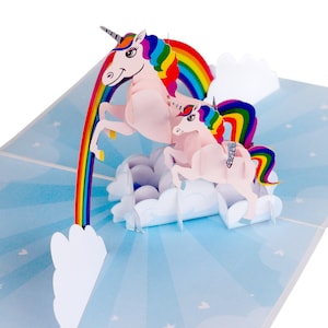 Einhorn Mama und Tochter Pop Up Karte, Bunte Tier Pop Up Karte, Tier 3D Pop Up Karte für alle Gelegenheiten, Geschenk für Mama, Frau, Oma