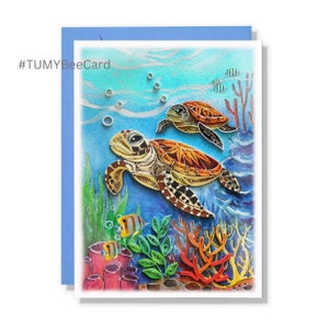 Sea Turtle Mom and Kid Under The Sea Animal Greeting Card, Artful Painting Quilling Card, Handmade Under The Sea Cad for Mother Day for Mom