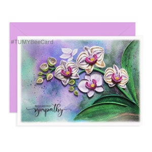 Carte de sympathie orchidée violette, carte de voeux de sympathie avec enveloppe, carte quilling orchidée, carte de sympathie la plus profonde perte d'un être cher