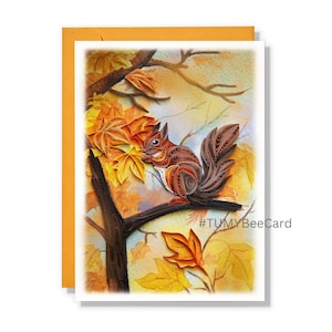 Carte automne écureuil, carte quilling quatre saisons, carte de voeux saisonnière pour toutes les occasions pour anniversaire, vacances pour lui, elle, maman, papa