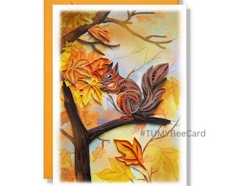 Autumn Squirrel Card, Four Seasons Quilling Card, Seasonal Greeting Card for All Occasions for Birthday, Holiday for Him, Her, Mom,Dad