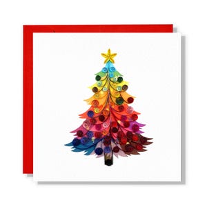 Colorful Christmas Tree And Star, Christmas Quilling Greeting Card, Christmas Card for Love Friend Mom on Christmas, New Year, Xmas Card