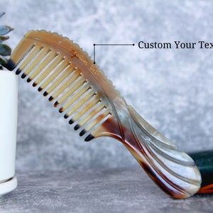 Personalized Handmade Comb, Fine Toothed, Elegant Pattern Natural Horn, Bone Comb, Massage Comb for Hair, Beard, Viking Anti-Electric Comb