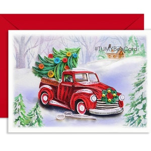 Quilling voiture rétro transportant une carte de Noël quilling, voiture transportant une carte de Noël, carte de Noël pour l'amour ami maman à Noël, nouvel an, merci