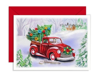 Quilling voiture rétro transportant une carte de Noël quilling, voiture transportant une carte de Noël, carte de Noël pour l'amour ami maman à Noël, nouvel an, merci