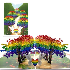 Carte pop-up LGBT Blossom Garden, carte du mois de la fierté, carte de voeux pop-up 3D Happy Valentine, carte Love LGBTQIA + Saint-Valentin pour gay, carte LGBT