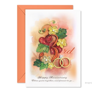 3. Jahrestag Karte, alles Gute zum Jubiläum 3 Jahre Karte, Drei Jahre Jubiläum, Karte für Männer, Frauen, Ehemann und Ehefrau, handgemachte Quilling-Karte