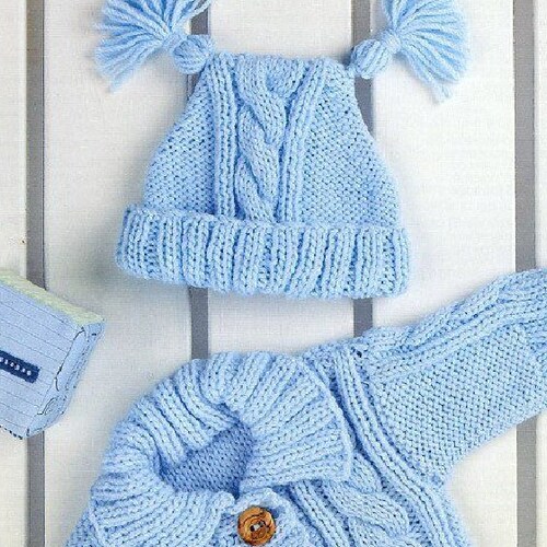 Snuggly Câble Set Baby VINTAGE KNITTING PATTERN Cardigan Chapeau Couverture 16-22" Snuggly Câble Set Baby VINTAGE KNITTING PATTERN Cardigan Chapeau Couverture 16-22"