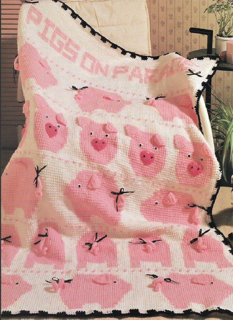 Vintage Crochet Little Piggies Afghan Pattern Pig Baby Blanket Etsy