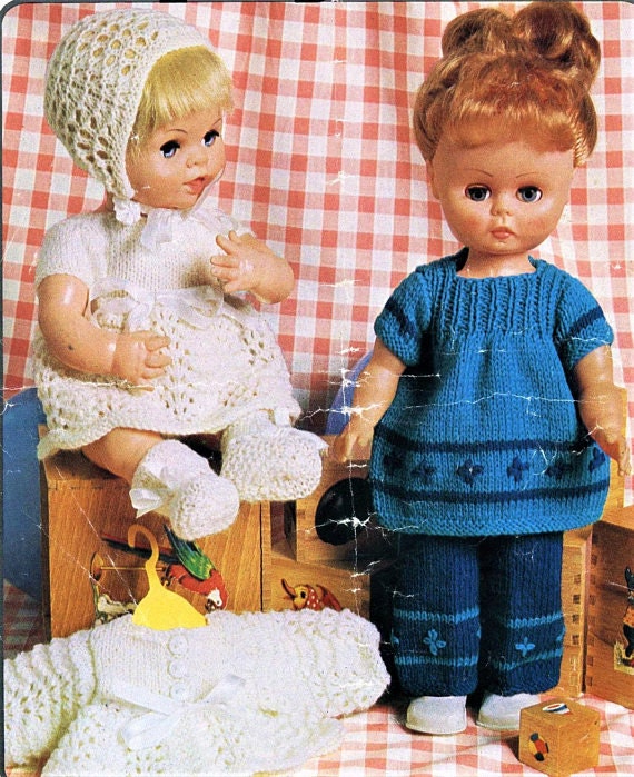 KNITTING PATTERN TO MAKE VINTAGE BABY DOLLS CLOTHES 6 ITEMS FOR 10/" DOLL