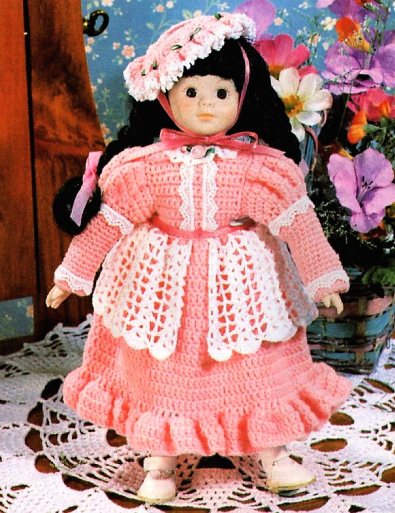 Vintage Crochet PATTERN to make 8-inch Doll Clothes Bo Peep Party Dress Hat