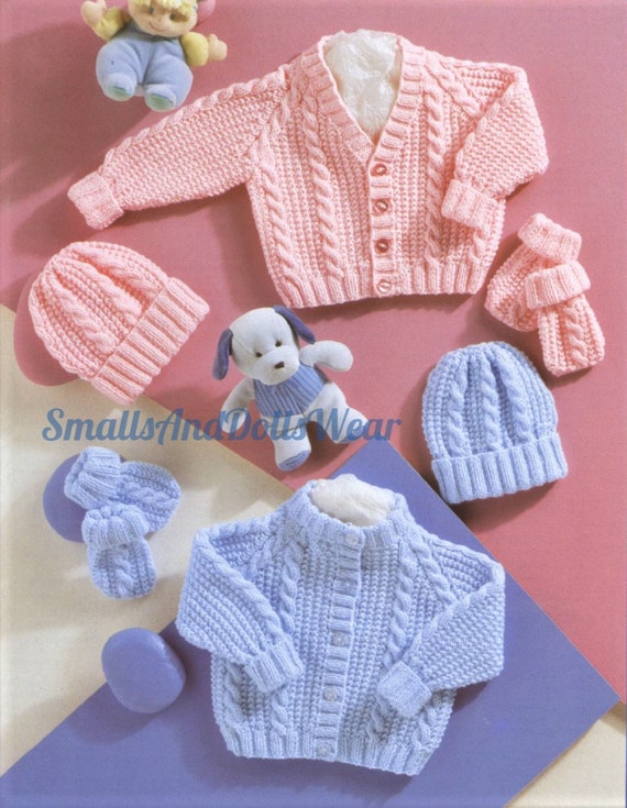 Vintage Knitting Pattern Knit Baby Boy Girl Cable & Rib Stitch