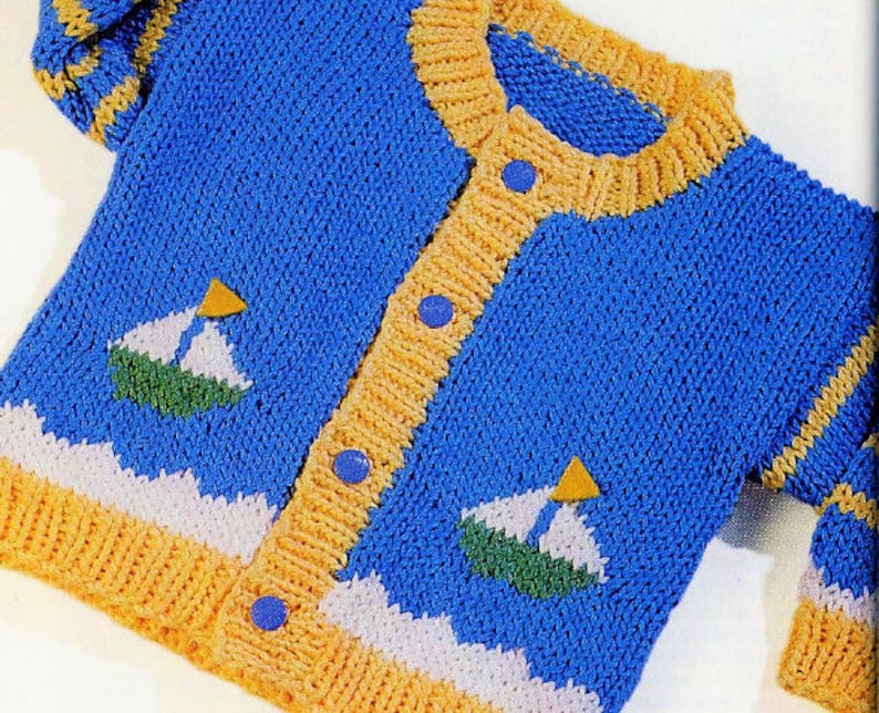 Vintage Knitting Pattern Baby Boy Knit Sailboat Motif Cardigan Etsy