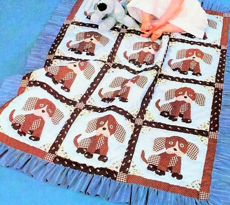 Vintage Sewing Pattern Gingham Puppy Dog Patch Quilt Baby Crib Etsy