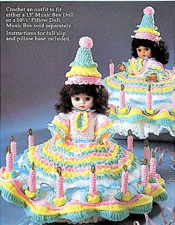 Vintage Crochet Pattern Birthday Cake Dress Bed Doll Pillow Etsy