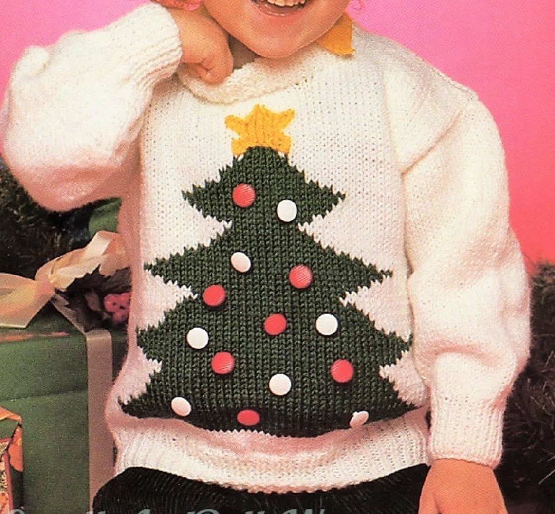 Vintage Knitting Pattern Kids Childs Christmas Tree Sweater Etsy